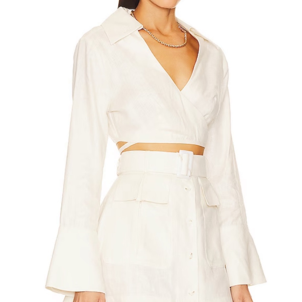 Revolve Matthew Bruch Long Sleeve Wrap Crop Top NEW XS